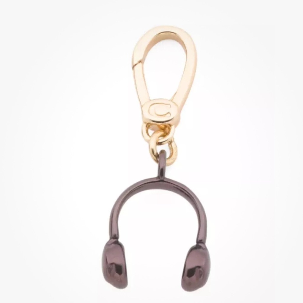 COACH Headphones Bronze/Purple Gold-Tone Necklace Bracelet Bag Charm with Pouch